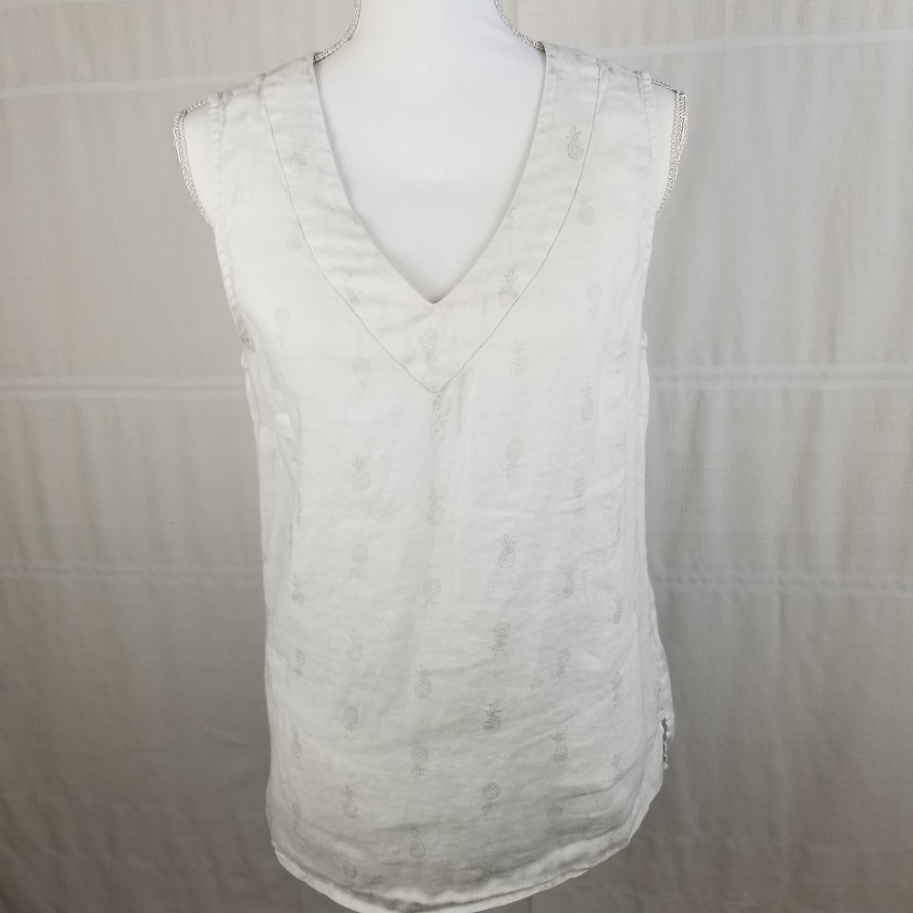 Vintage Kenar 100% linen sleeveless white top Lg